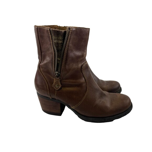 Born Elissa Mid Boot Brown Leather Block Heel Flannel Lined Double Zip Women 8.5 - Picture 1 of 15